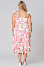 Truth Be Told Guayana Ruffle Tiered Midi Dress Curve - Pink/Green (Final Sale)