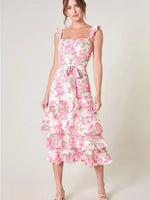 Truth Be Told Guayana Ruffle Tiered Midi Dress Curve - Pink/Green (Final Sale)