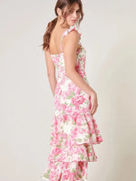 Truth Be Told Guayana Ruffle Tiered Midi Dress Curve - Pink/Green (Final Sale)