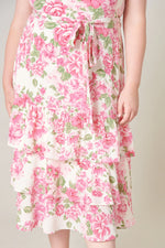 Truth Be Told Guayana Ruffle Tiered Midi Dress Curve - Pink/Green (Final Sale)