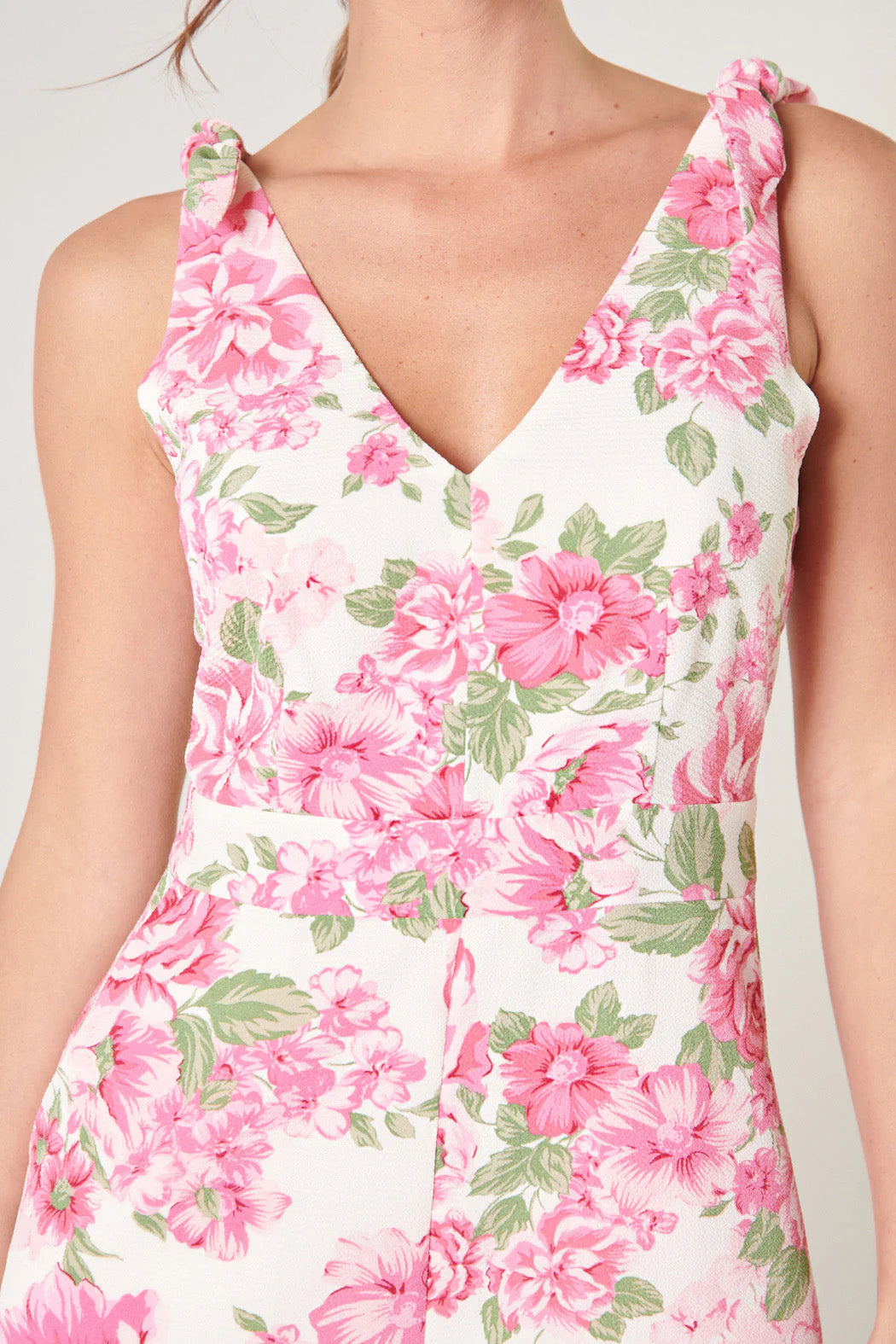Truth Be Told Tie Strap Romper Curve - Pink/Green (Final Sale)