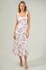 Villa Garden Eyelet Midi Dress - White/Pink (Final Sale)