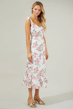 Villa Garden Eyelet Midi Dress - White/Pink (Final Sale)