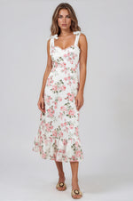 Villa Garden Eyelet Midi Dress - White/Pink (Final Sale)
