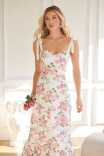 Villa Garden Eyelet Midi Dress - White/Pink (Final Sale)