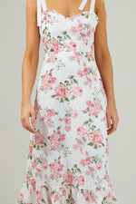 Villa Garden Eyelet Midi Dress - White/Pink (Final Sale)