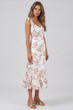 Villa Garden Eyelet Midi Dress - White/Pink (Final Sale)