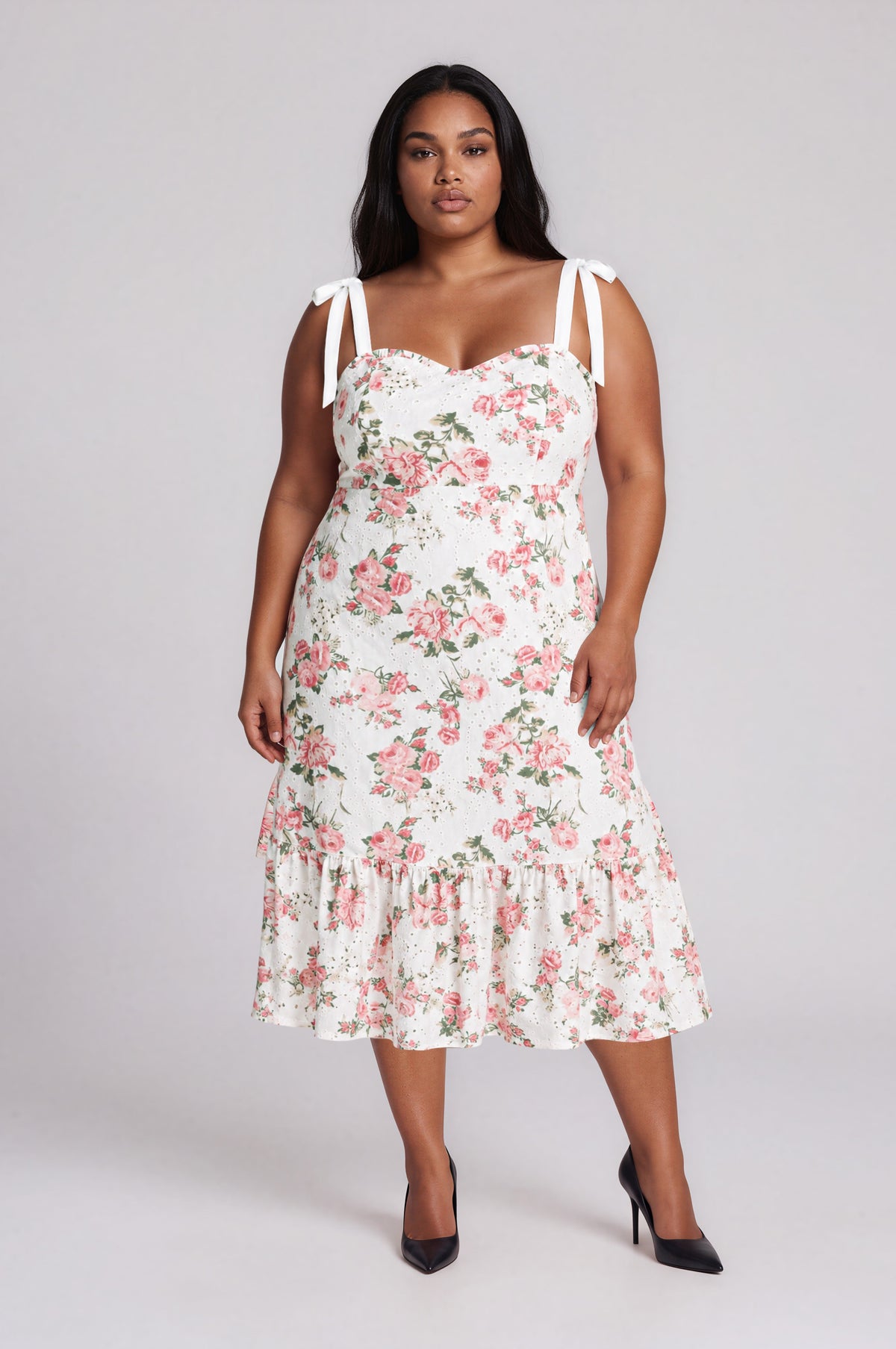 Villa Garden Eyelet Midi Dress - White/Pink (Final Sale)
