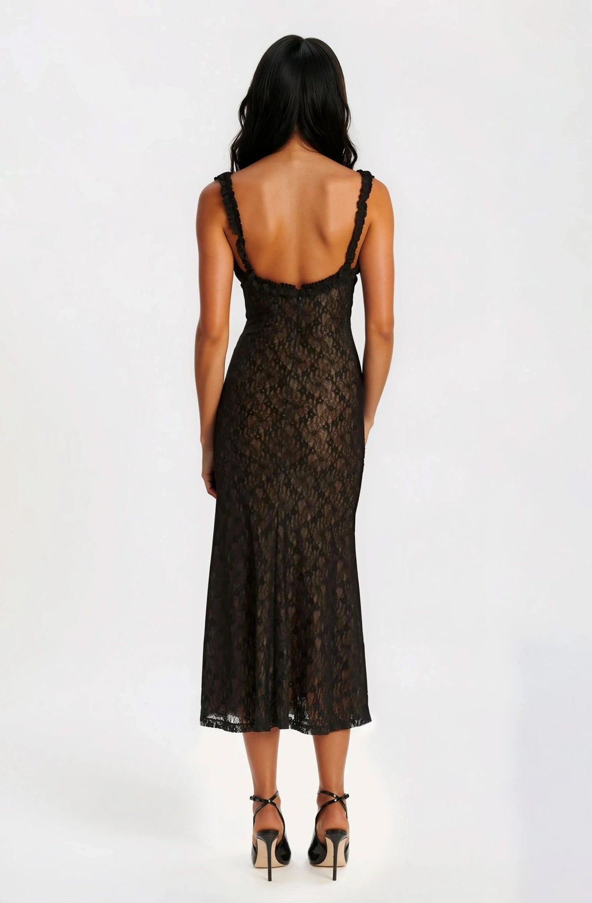 Alegra Stretch Lace Midi Dress – Black