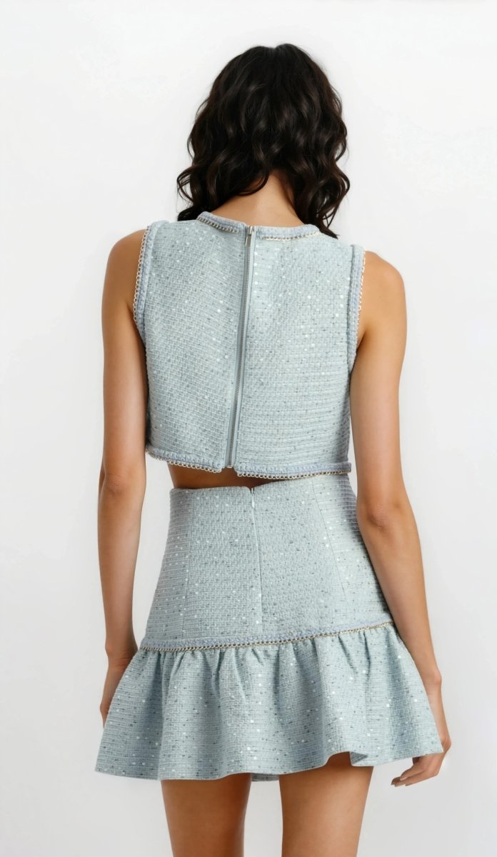 Elina Boucle Cropped Top - Blue Boucle