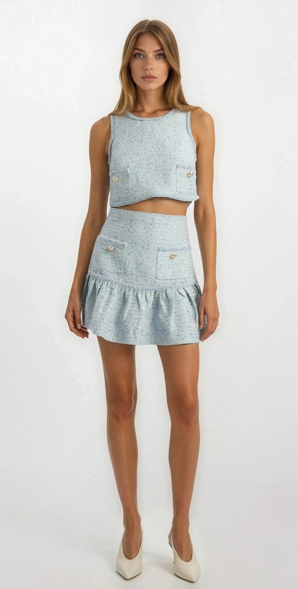 Elina Boucle Mini Skirt - Blue Boucle