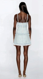 Elina Fringe Boucle Mini Dress – Blue Boucle