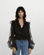 Bardot Frill Embroidered Blouse – Black