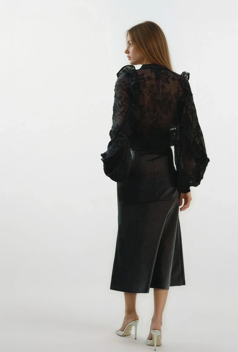 Frill Embroidered Blouse – Black