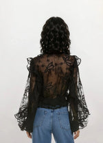 Frill Embroidered Blouse – Black