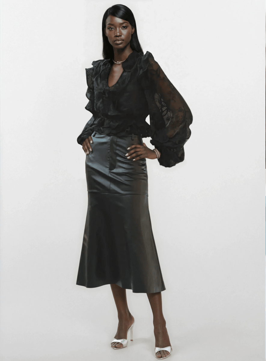 Bardot Frill Embroidered Blouse – Black