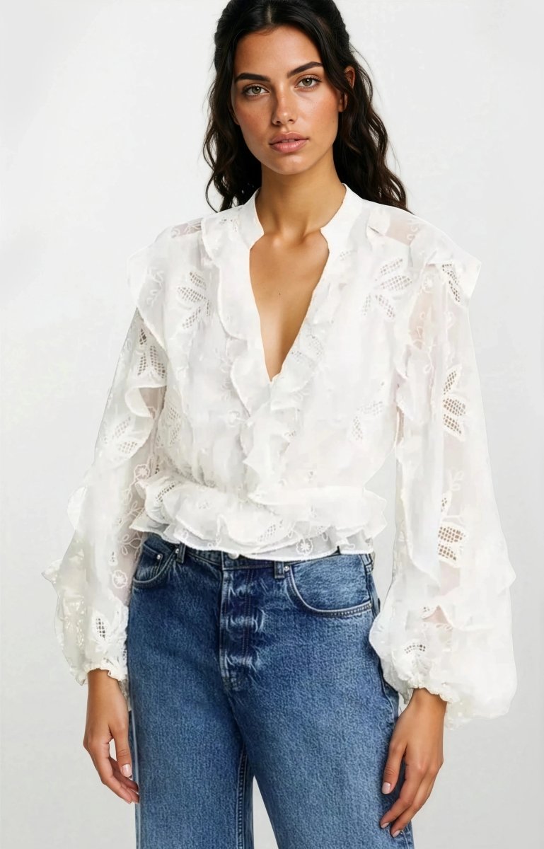 Frill Embroidered Blouse – Orchid White