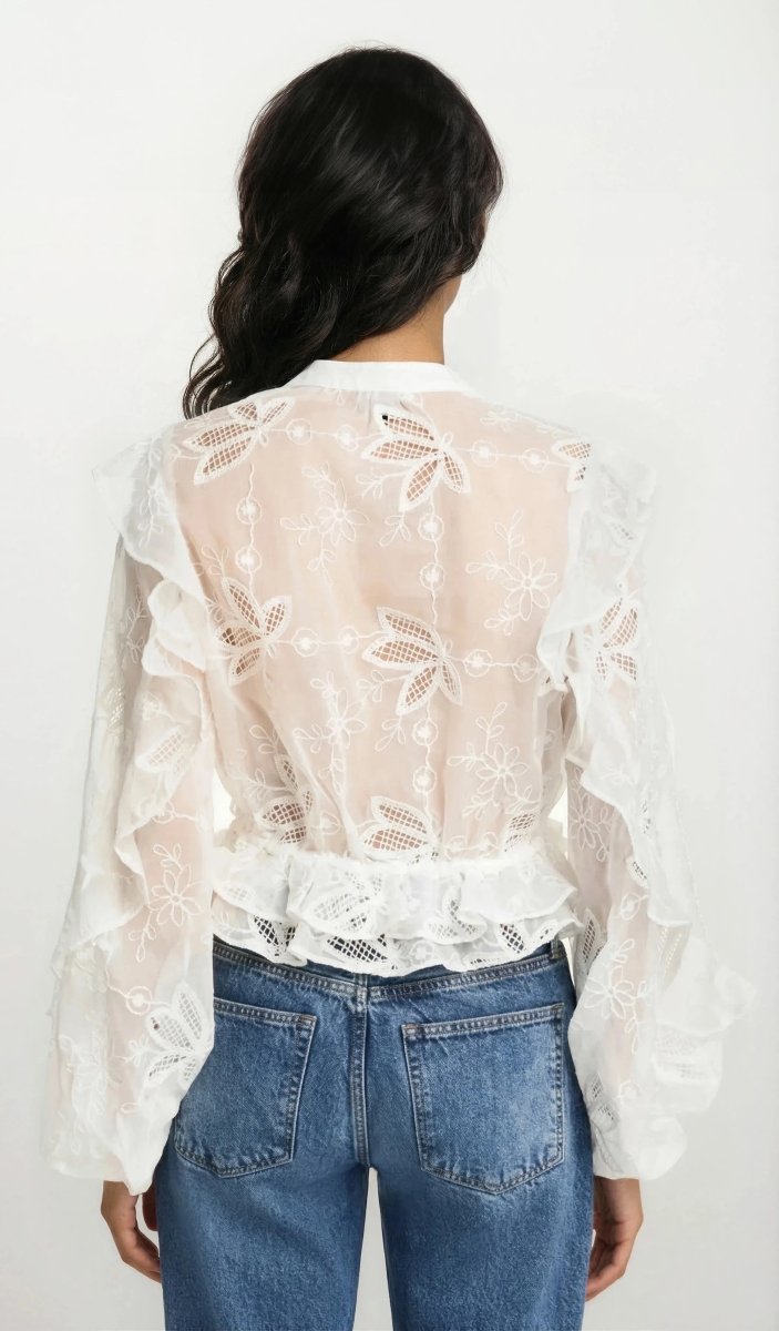 Frill Embroidered Blouse – Orchid White
