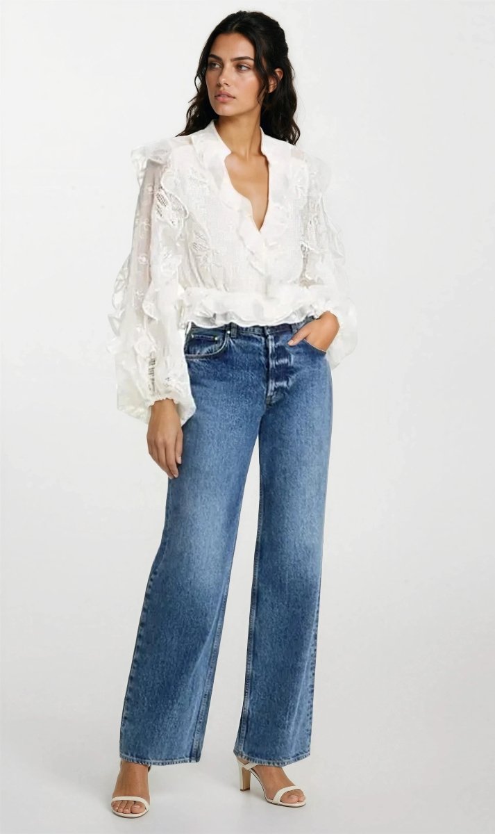Frill Embroidered Blouse – Orchid White