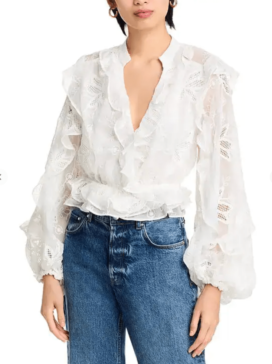 Bardot Frill Embroidered Blouse – Orchid White