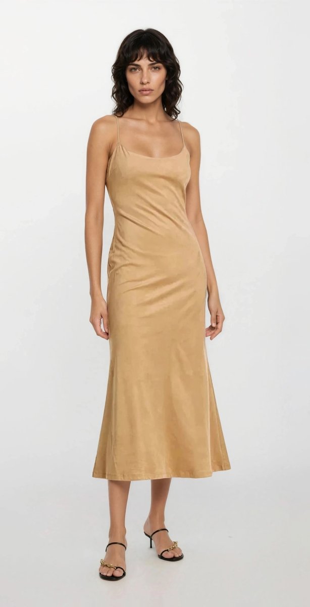 Nadira Faux Suede Dress – Soft Camel