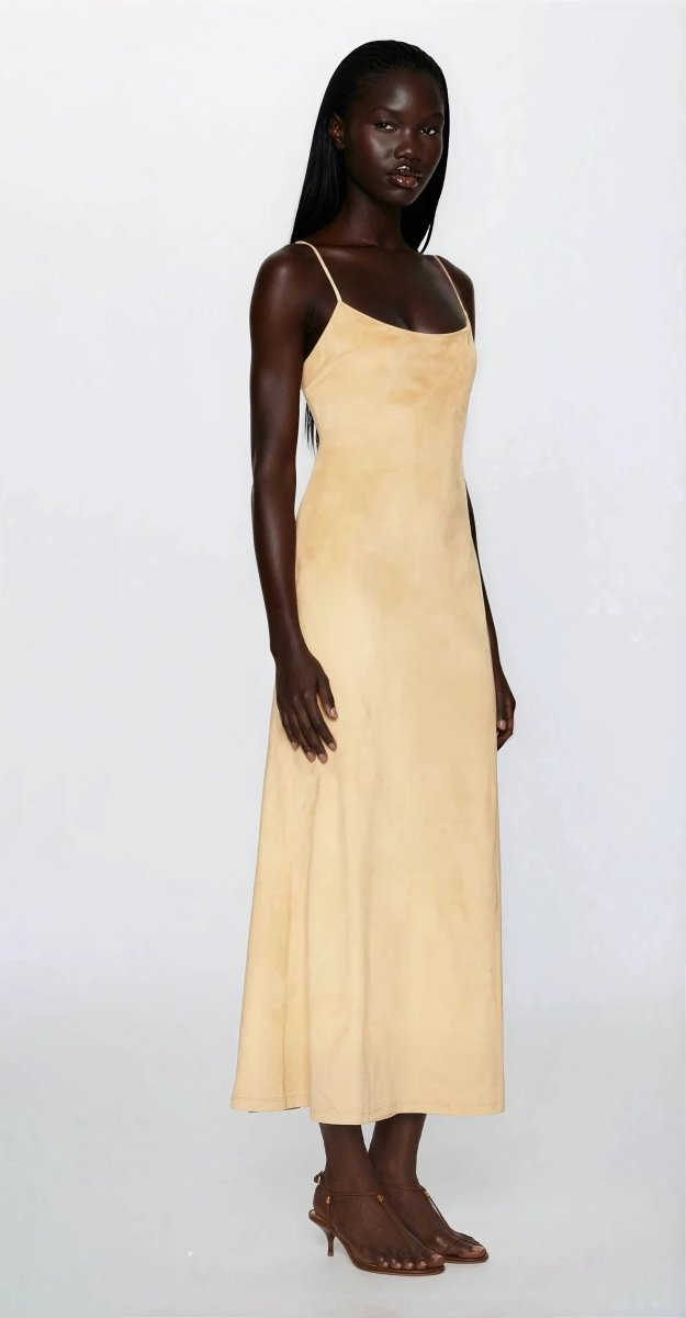 Nadira Faux Suede Dress – Soft Camel