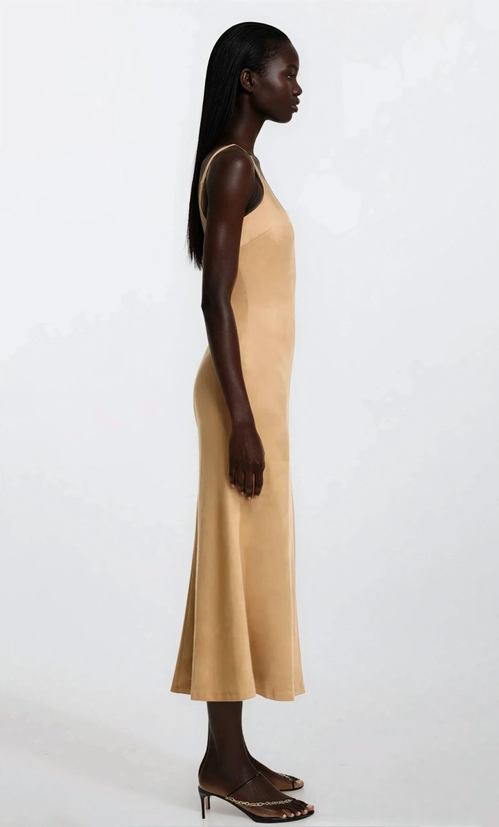 Nadira Faux Suede Dress – Soft Camel