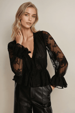 Bardot Natoli Embroidered Mesh Blouse – Black