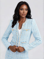 Betsy Buttoned Tweed Blazer - Sky Blue - XO, Tina