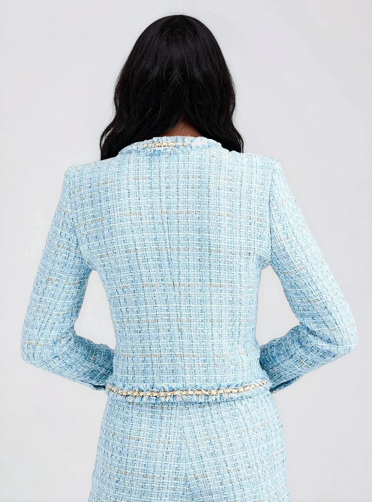 Betsy Buttoned Tweed Blazer - Sky Blue - XO, Tina