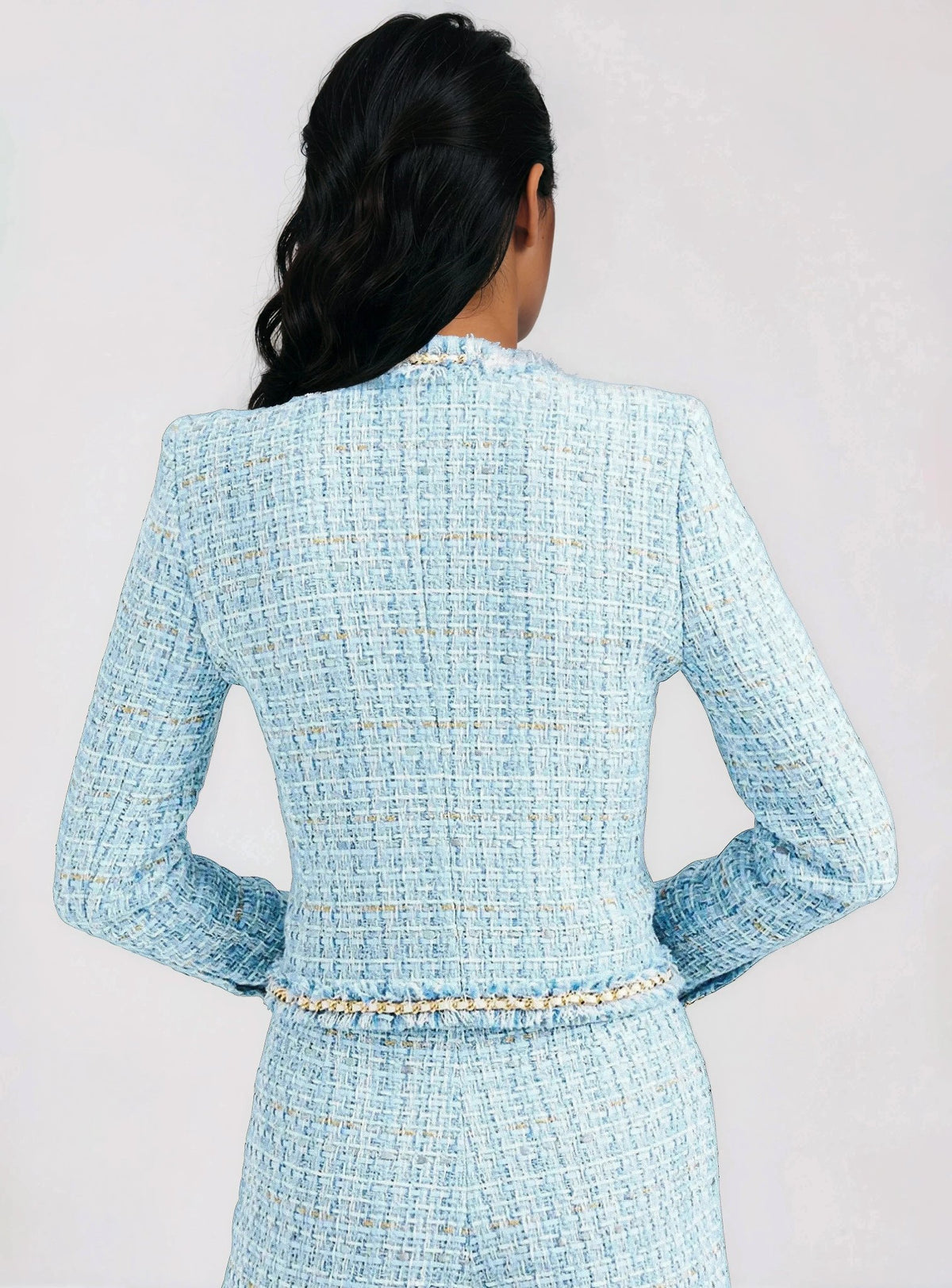 Betsy Buttoned Tweed Blazer - Sky Blue - XO, Tina