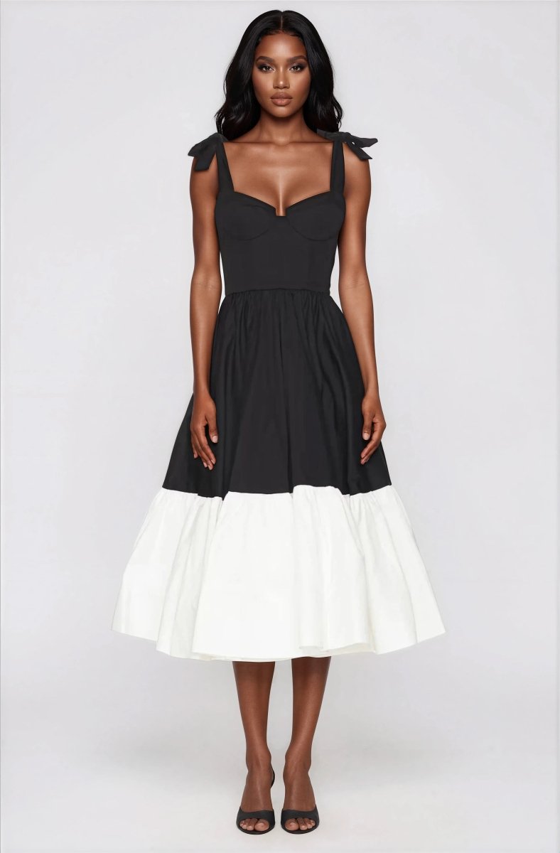 Catalina Midi Dress – Black/Beige