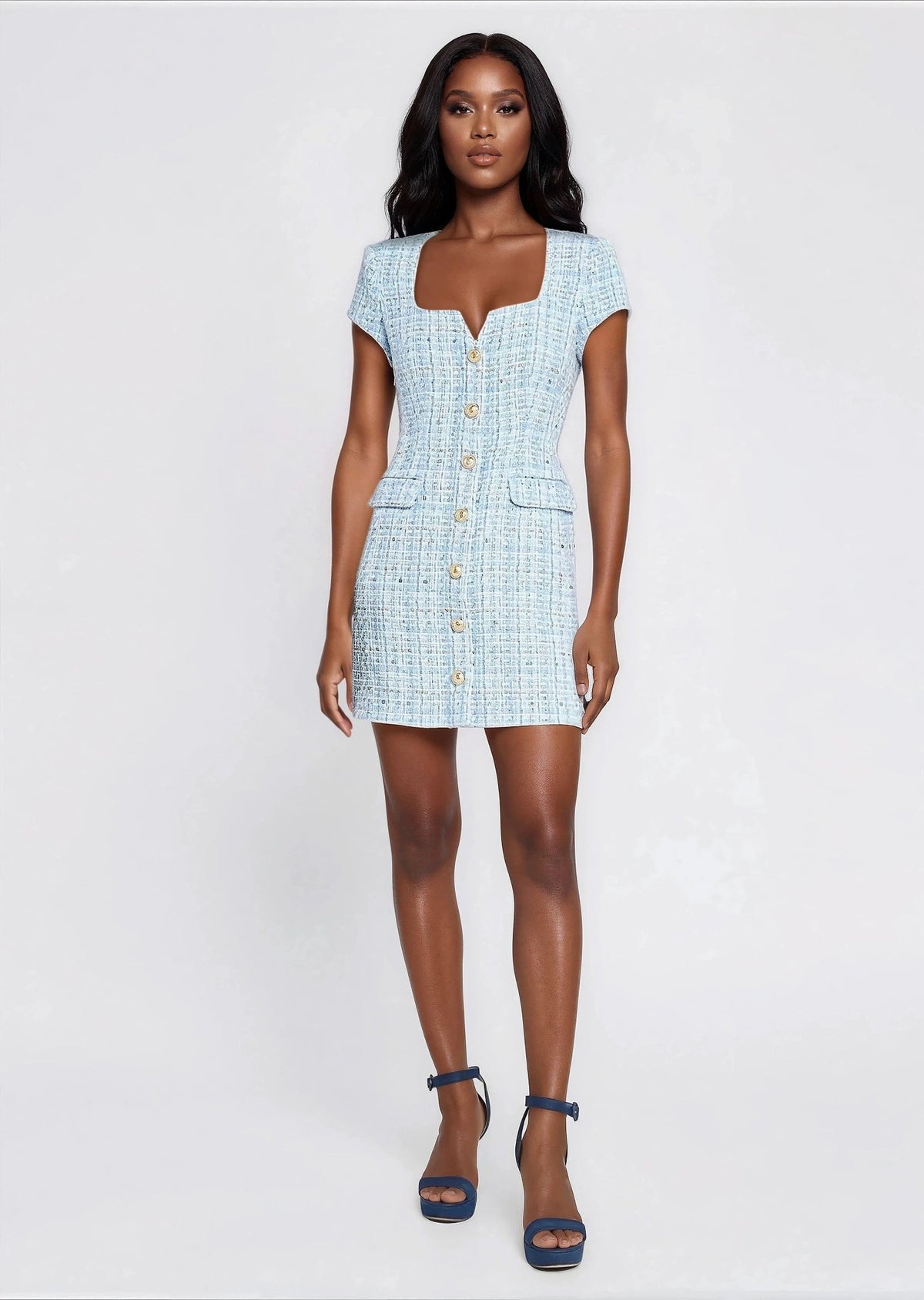 Brunella Tweed Dress - Sky Blue - XO, Tina