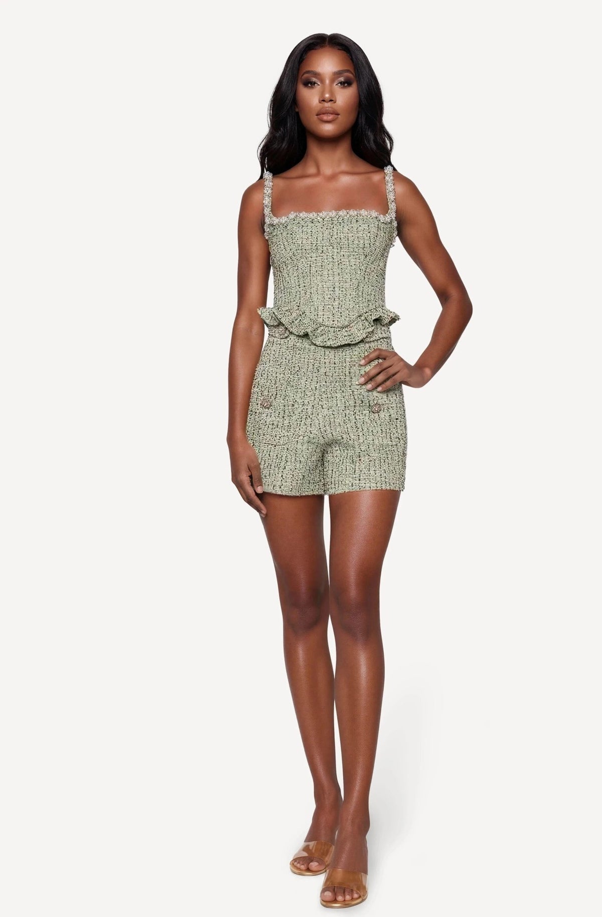 Crystal Tweed Top – Green