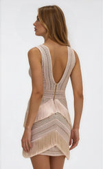 Deep V-Neck Fringe Mini Dress – Clay