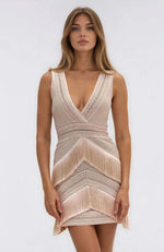 Deep V-Neck Fringe Mini Dress – Clay