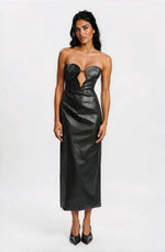 Eleni Vegan Leather Midi Dress - Black - XO, Tina