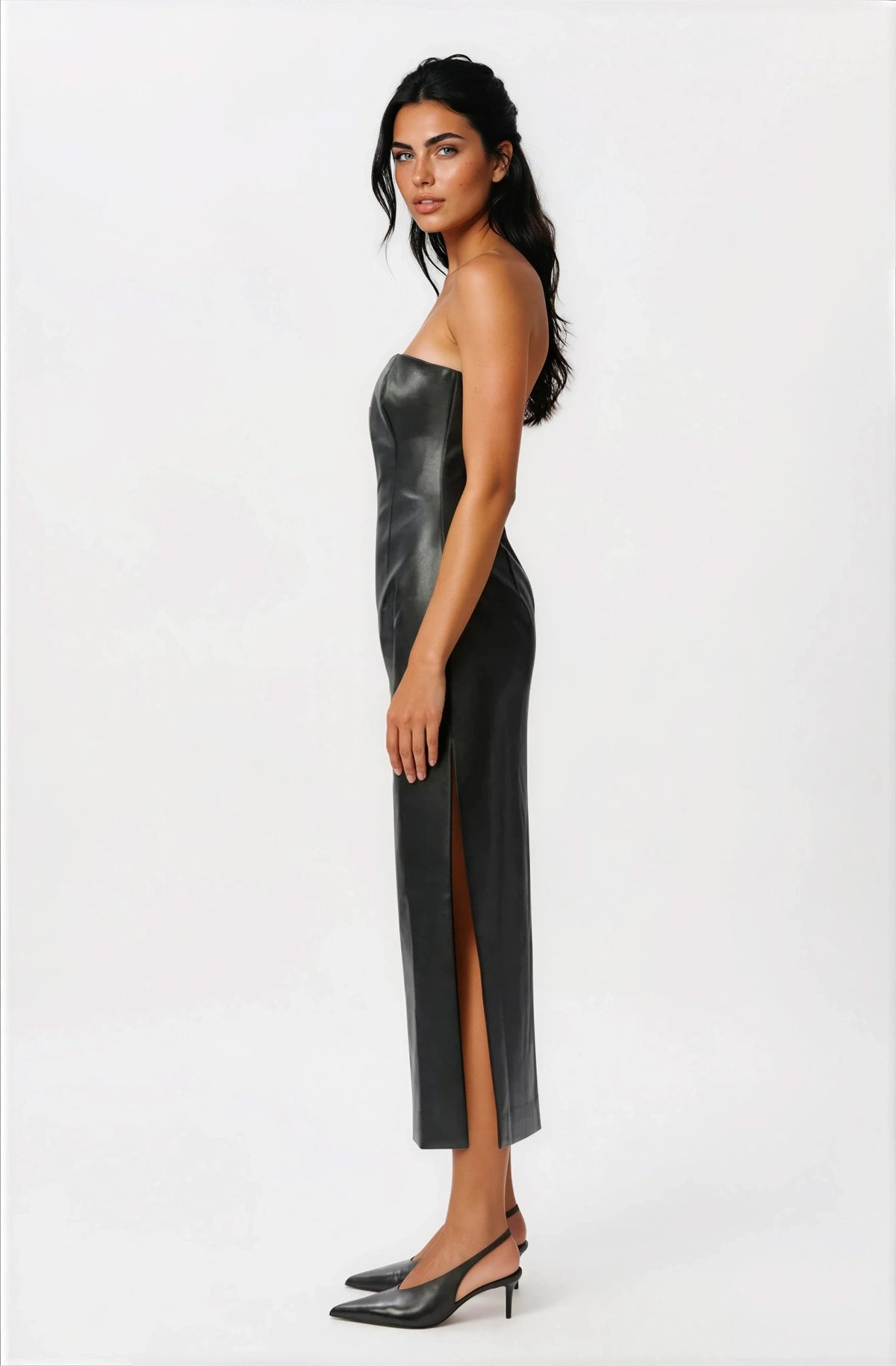 Eleni Vegan Leather Midi Dress - Black - XO, Tina