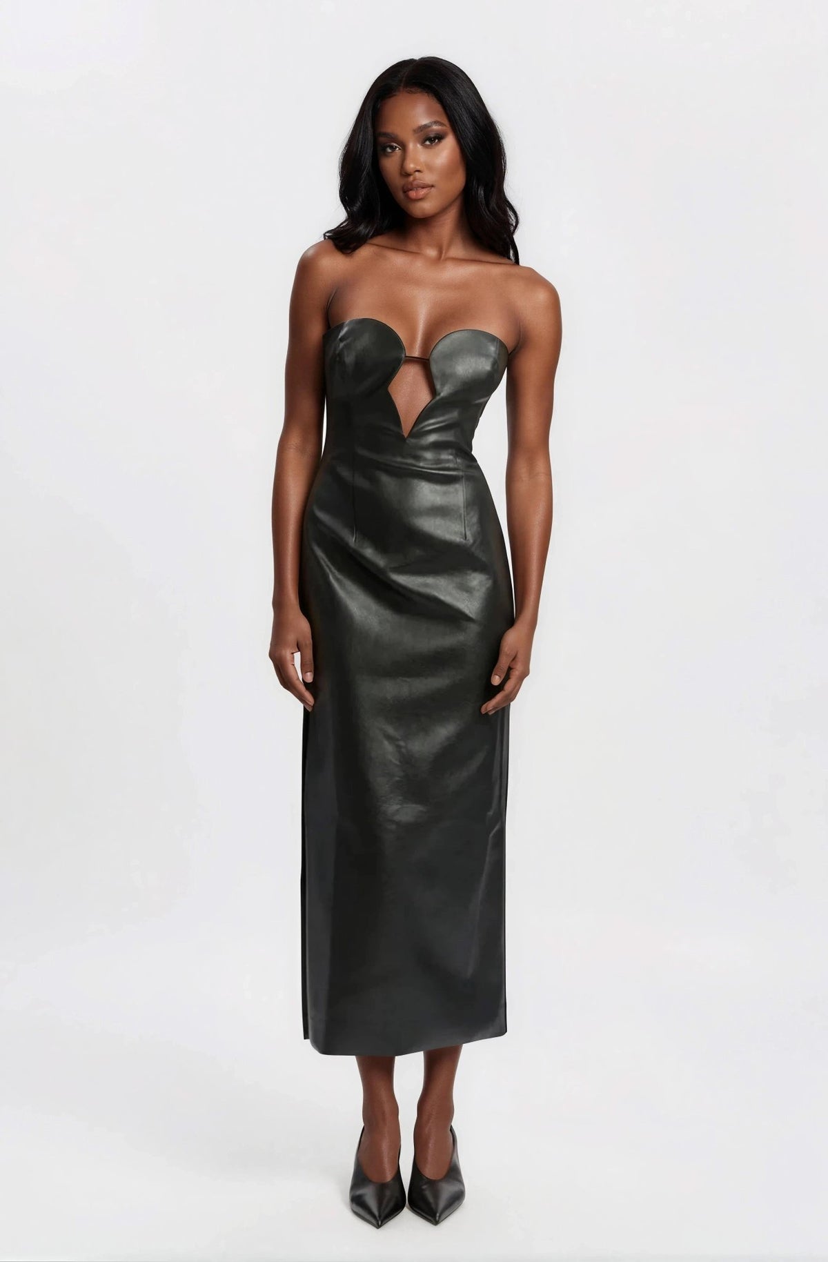 Eleni Vegan Leather Midi Dress - Black - XO, Tina