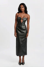 Eleni Vegan Leather Midi Dress - Black - XO, Tina