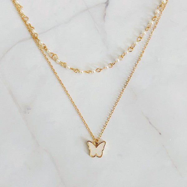 Ellison and Young - Layered Pearl Chain Butterfly Necklace