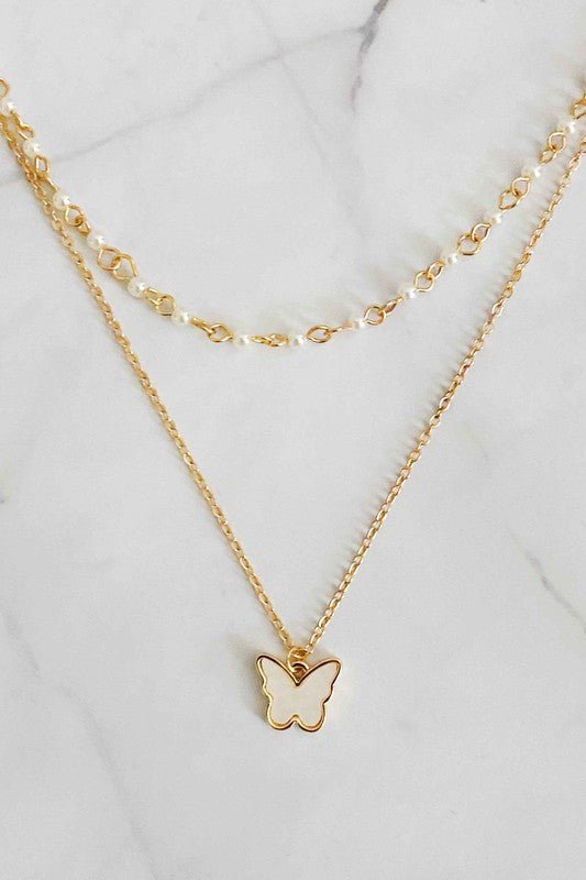 Ellison and Young - Layered Pearl Chain Butterfly Necklace