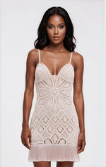 Flower Crochet Embroidered Mini Dress – Beige