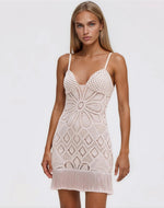 Flower Crochet Embroidered Mini Dress – Beige