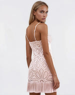 Flower Crochet Embroidered Mini Dress – Beige