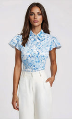 Francesca Floral Poplin Shirt - Zesty Floral White Blue - XO, Tina