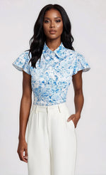 Francesca Floral Poplin Shirt - Zesty Floral White Blue - XO, Tina