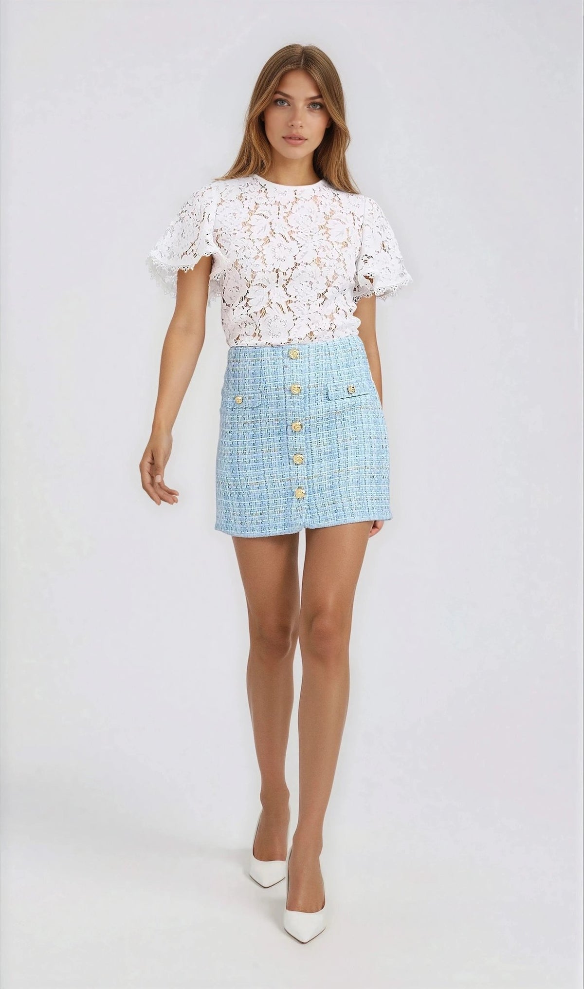 Jinny Tweed Skirt - Sky Blue - XO, Tina