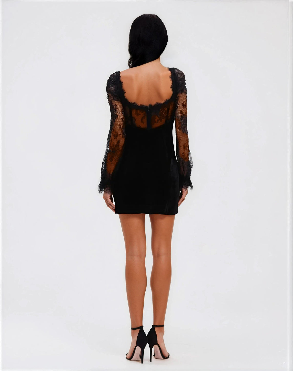 Lace and Velvet Mini Dress - Black