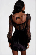 Lace and Velvet Mini Dress - Black